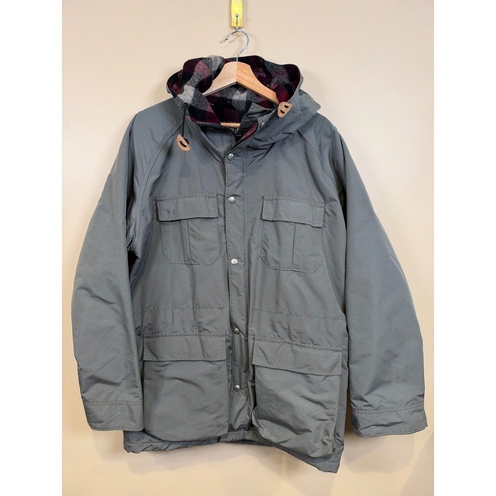 LL Bean Baxter State Parka Mens M Gray Wool Lined Hooded Made in USA Coat
